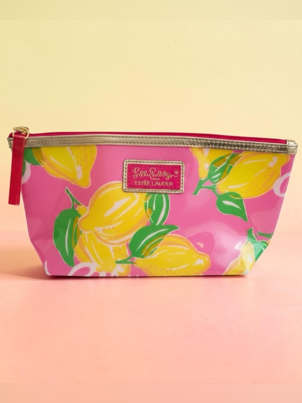 Lilly Pulitzer Pink & Yellow Lemon Print Cosmetic Makeup Bag Pouch